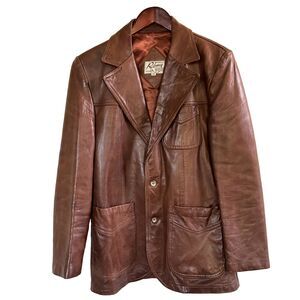 Vintage Remy Mens Brown Buttery Leather Sports Coat Blazer Size 40 Brown